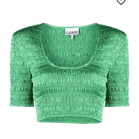 GANNI cropped smocked top - Picture 1 of 3